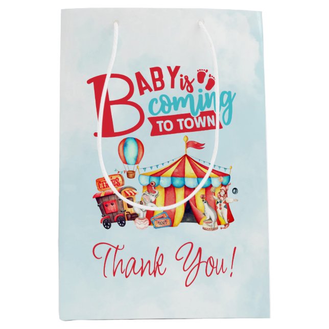 Carnival Circus Blue Baby Shower Favour Gift Bag (Front)