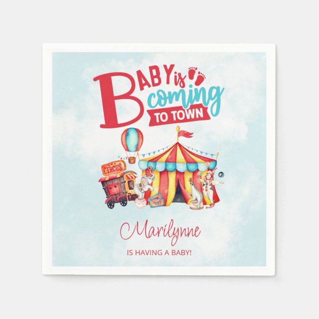 Carnival Circus Blue Baby Shower Napkin (Front)
