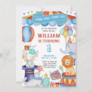 Carnival / Circus blue boy birthday invitation. Invitation