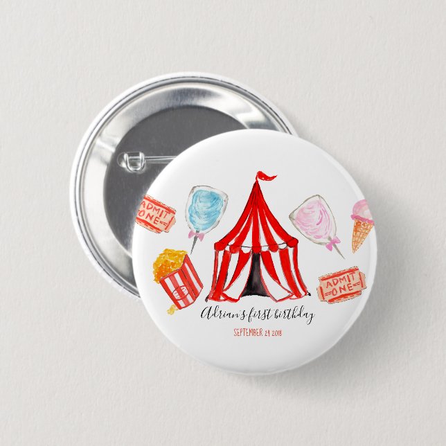Carnival circus cute birthday button party favour (Front & Back)