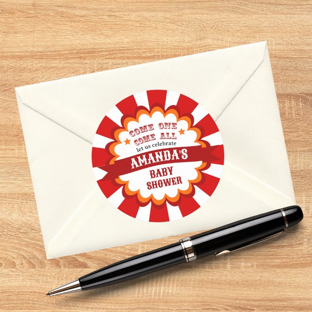 Carnival Circus Festival Baby Shower Classic Round Sticker (Creator Uploaded)