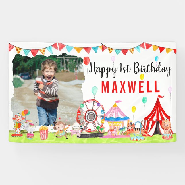 Carnival Circus Festival Show Kids Photo Birthday Banner (Horizontal)