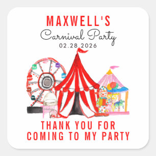 Carnival Circus Festival Show Thank You Birthday S Square Sticker