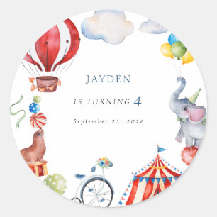 Carnival Circus Kid 4th Birthday Classic Round Sticker