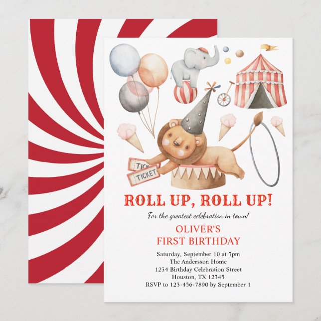 Carnival Circus Kids 1st Birthday Party Invitation (Front/Back)
