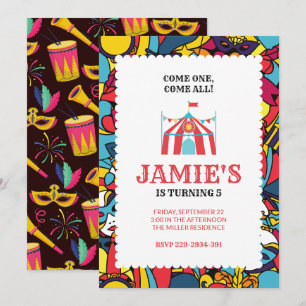 Carnival Circus Pary Birthday Invitation