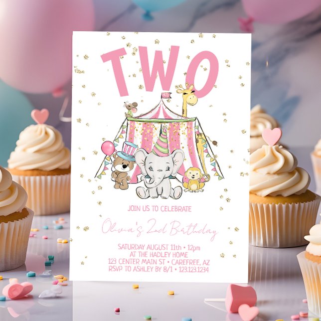Carnival Circus Pink 2nd Birthday  Invitation (Creator Uploaded)