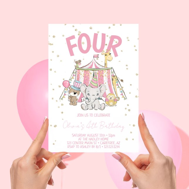 Carnival Circus Pink 4th Birthday Invitation (Creator Uploaded)