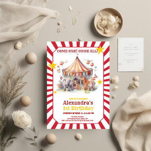 Carnival Circus Show & Animals Birthday  Invitation