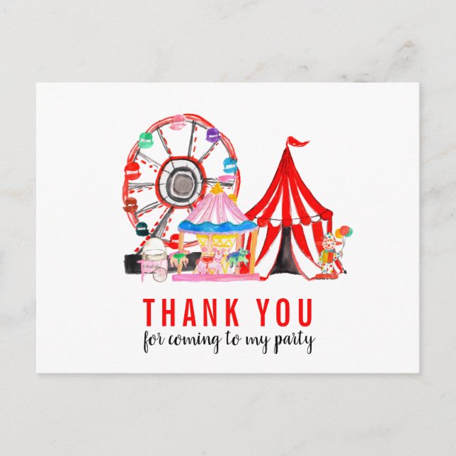 Carnival Circus Show Balloons Thank You Birthday Postcard (Front)