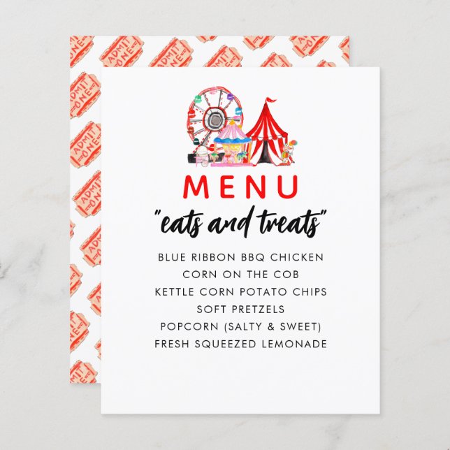 Carnival Circus Show Birthday Party Menu (Front/Back)