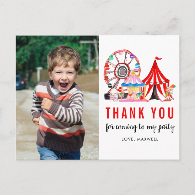 Carnival Circus Show Birthday Photo Thank You Postcard (Front)