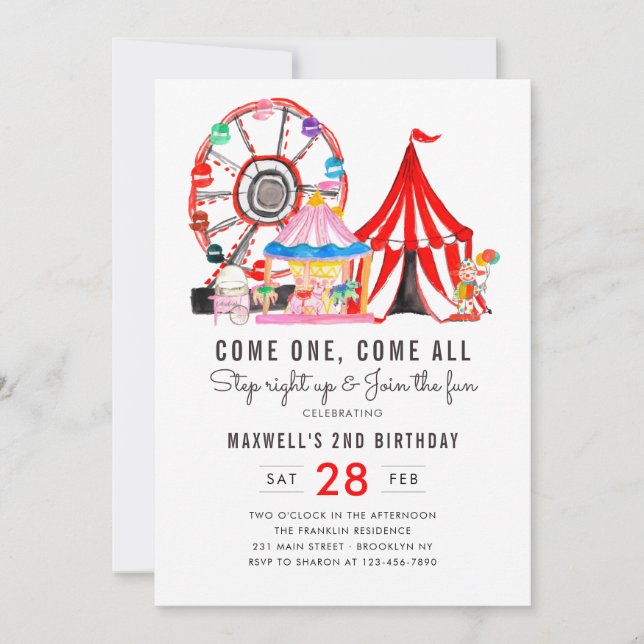 Carnival Circus Show Join the Fun Kid Birthday Invitation (Front)