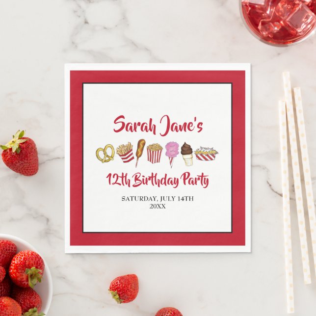 Carnival Circus State Fair Foods Birthday Party Napkin (Insitu)