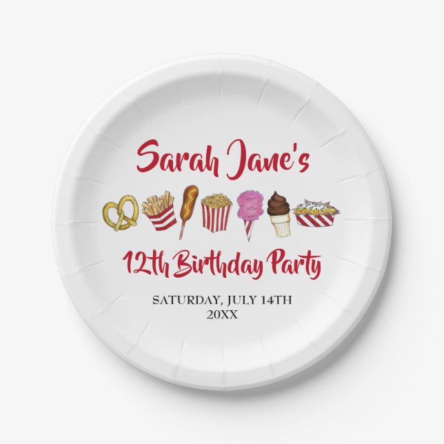 Carnival Circus State Fair Foods Birthday Party Paper Plate (Front)
