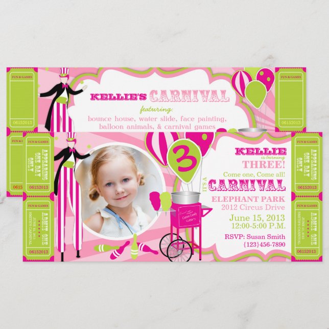 Carnival Circus Stilt Walker Birthday Invitation (Front/Back)