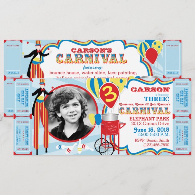 Carnival Circus Stilt Walker Birthday Invitation (Front/Back)