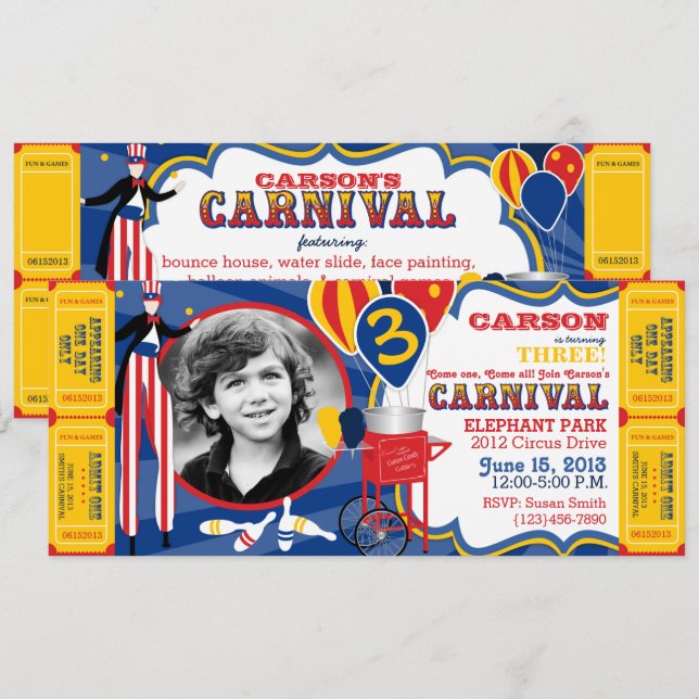Carnival Circus Stilt Walker Birthday Invitation (Front/Back)
