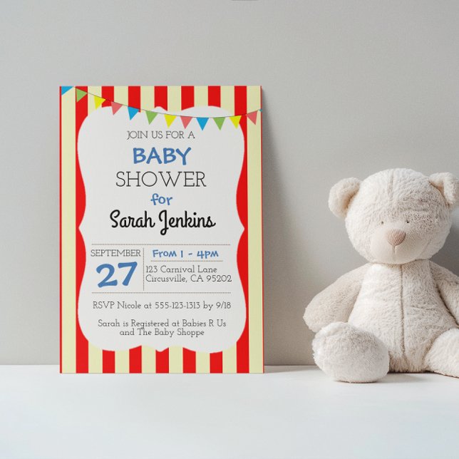 Carnival Circus Stripe Baby Shower Invitation (Creator Uploaded)