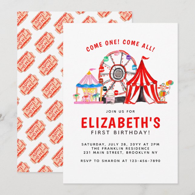Carnival Circus Tent Clown Show Party Kid Birthday Invitation (Front/Back)