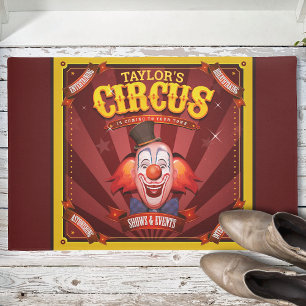 Carnival Clown ADD NAME Big Top Family Circus Show Doormat
