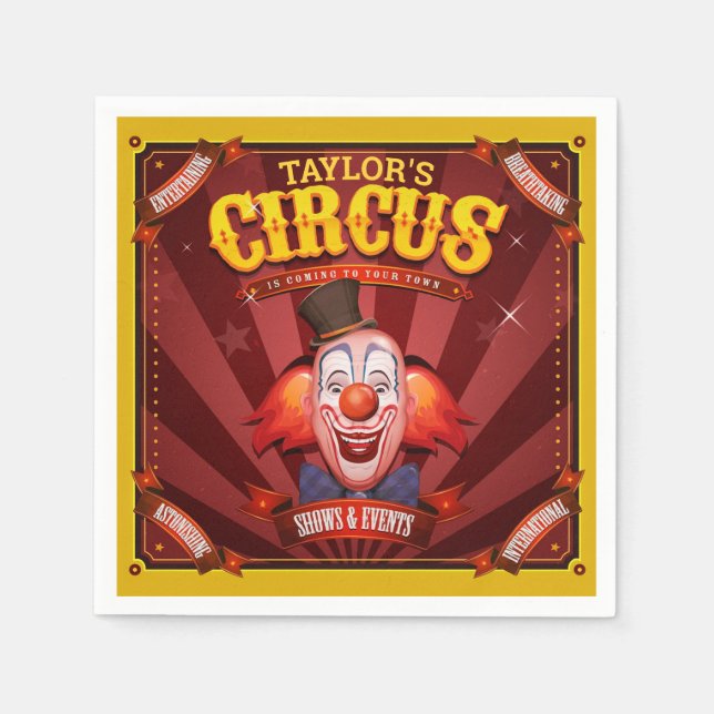 Carnival Clown ADD NAME Big Top Family Circus Show Napkin (Front)