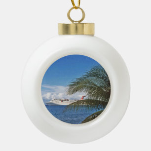 Carnival cruise ship docked at Grand Cayman Ceramic Ball Christmas Ornament