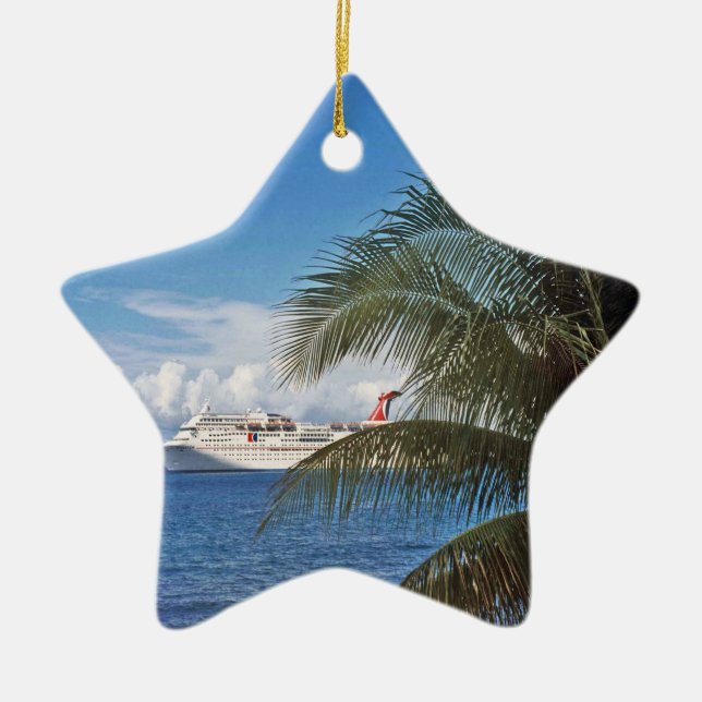 Carnival cruise ship docked at Grand Cayman Island Ceramic Tree Decoration (Front)
