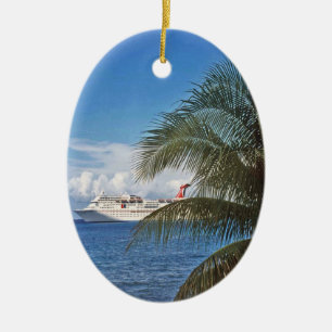 Carnival cruise ship docked at Grand Cayman Island Ceramic Tree Decoration