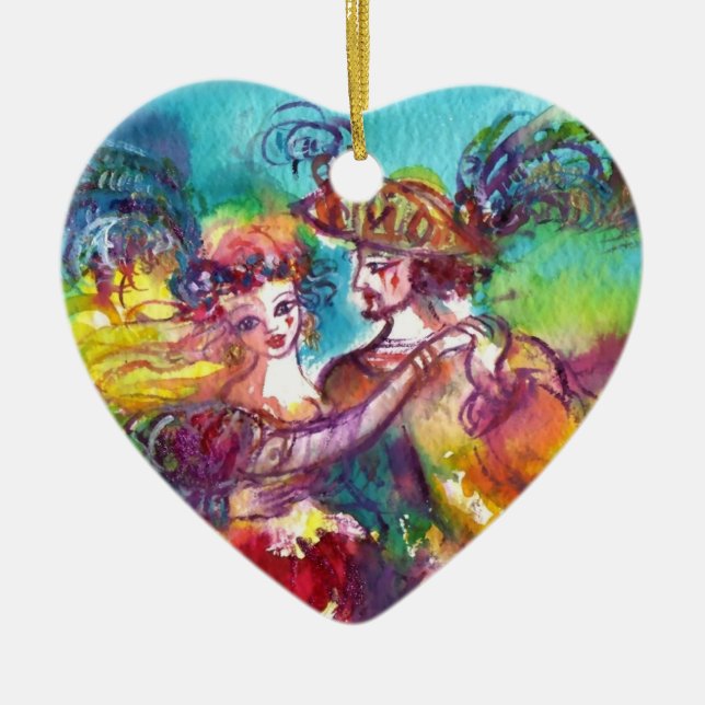 CARNIVAL DANCE  RED RUBY HEART CERAMIC TREE DECORATION (Front)