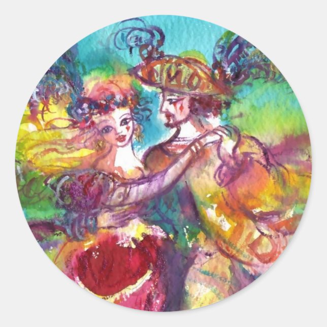 CARNIVAL DANCE Venetian Masquerade Ball Classic Round Sticker (Front)