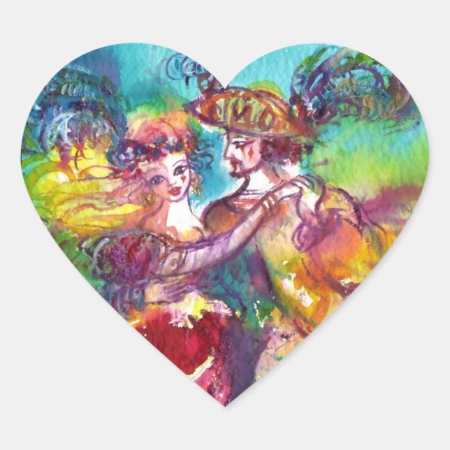 CARNIVAL DANCE Venetian Masquerade Ball Heart Sticker (Front)