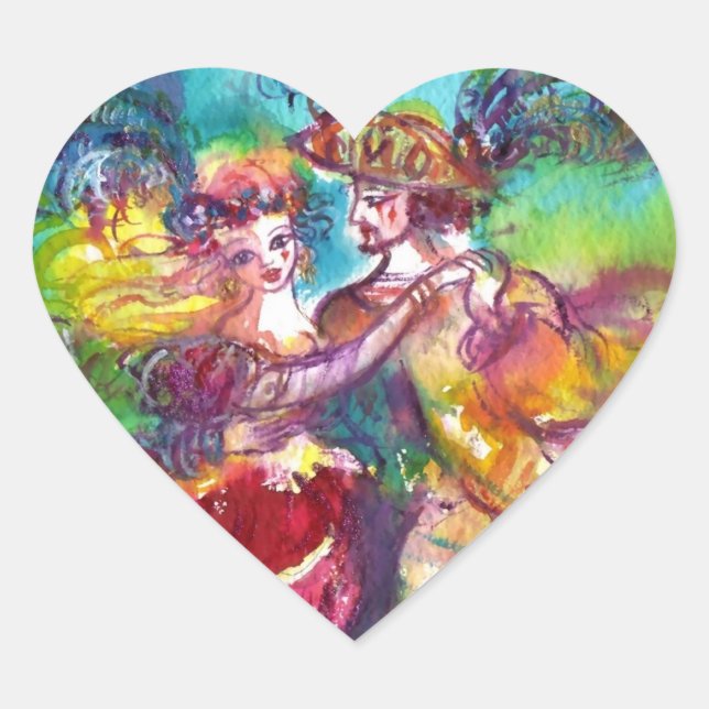CARNIVAL DANCE Venetian Masquerade Valentine Heart Heart Sticker (Front)