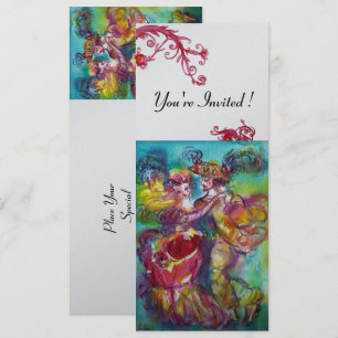 CARNIVAL DANCE vibrant blue red flourish silver Invitation