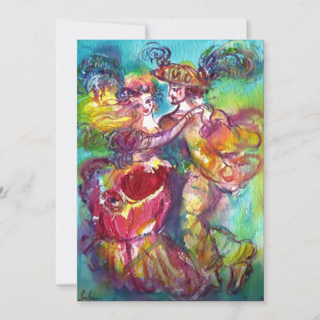 CARNIVAL DANCE , vibrant blue yellow pink rose Announcement (Front)