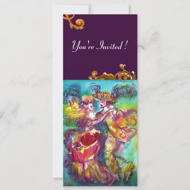 CARNIVAL DANCE , vibrant pink blue yellow flourish Invitation (Front)
