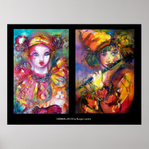 CARNIVAL FACES Venetian Masquerade ,Flautist Piero Poster