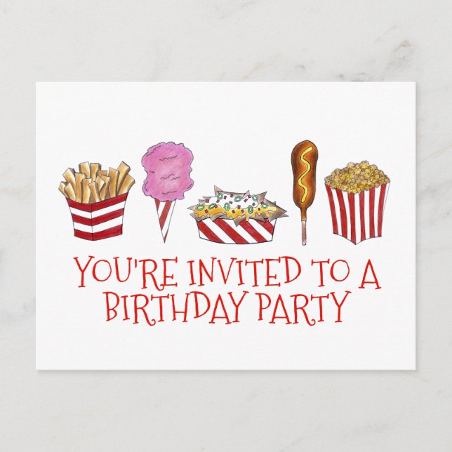 Carnival Fair Foods Birthday Party Invitation (Front)