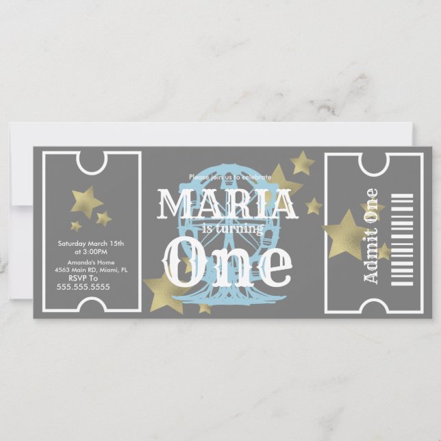 Carnival Ferris Wheel Birthday Ticket Party  Grey Invitation (Front)