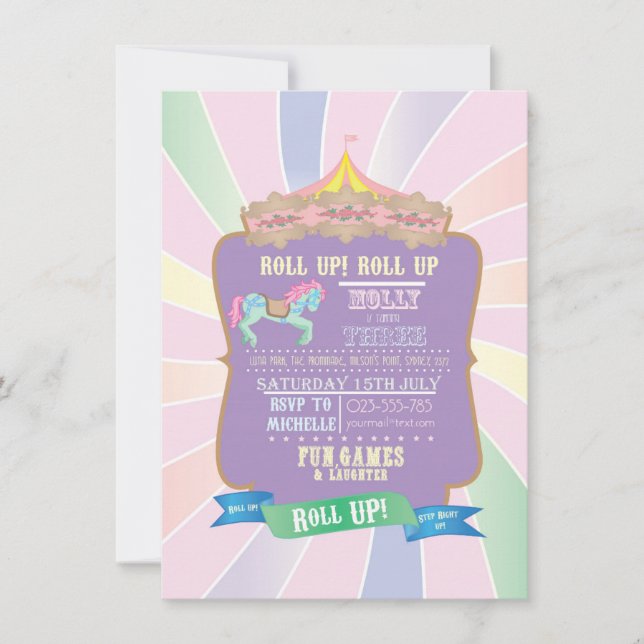 Carnival - Funfair -Pastel - Birthday - Invitation (Front)
