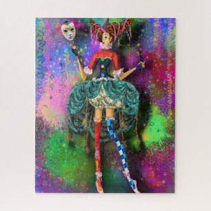 Carnival Girl - Clown Joker Jester - Painting Jigsaw Puzzle