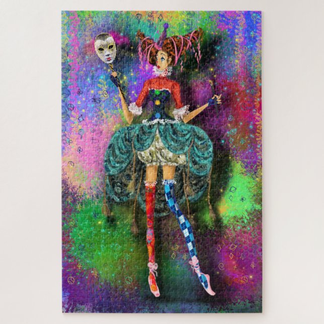 Carnival Girl Clown Joker Jester Puzzle Painting  (Vertical)