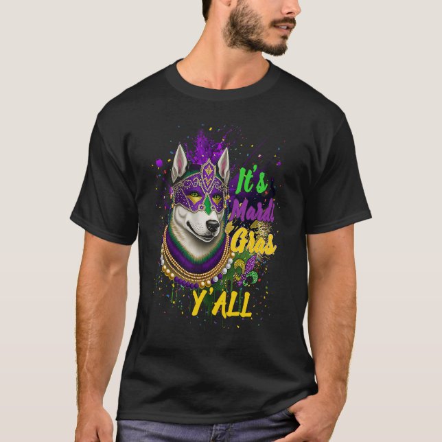 Carnival Husky Mardi Gras Yall Masquerade T-Shirt (Front)