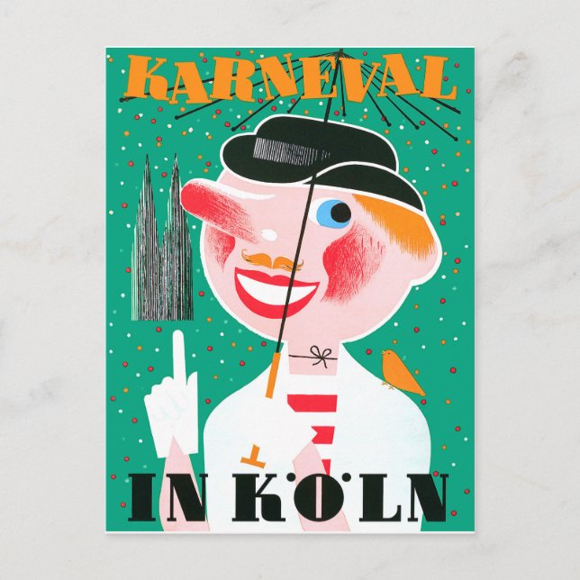 Carnival in Cologne, happy man under umbrella Postcard (Front)