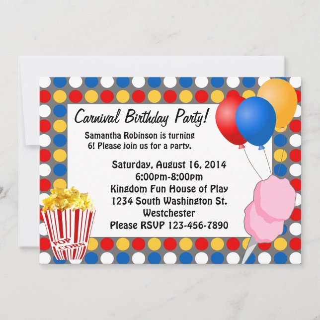 Carnival Lights and Snacks Custom Invitations (Front)