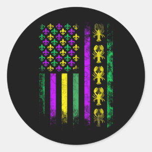 Carnival Mardi Gras Usa American Flag Crawfish Par Classic Round Sticker