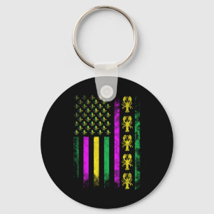 Carnival Mardi Gras Usa American Flag Crawfish Par Key Ring