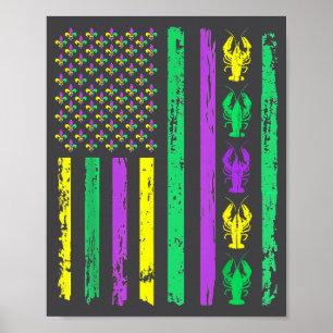 Carnival Mardi Gras Usa American Flag Crawfish Par Poster
