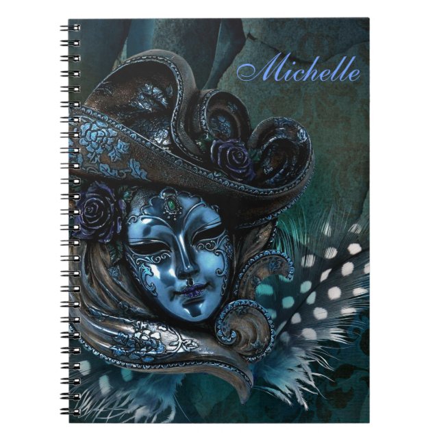 Carnival Mask-Blue Damask Note Book (Front)