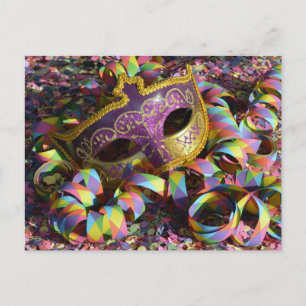 carnival mask confetti postcard